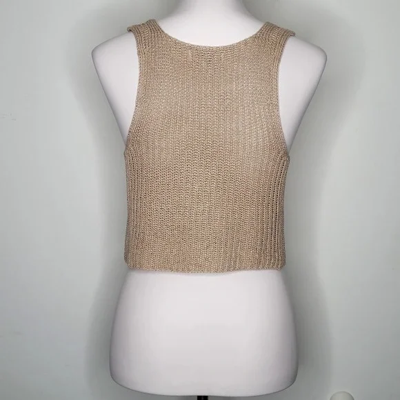 Edit By Nine Sz M Tan Knit Top Light Natural Minimal Boho Coastal Vacation NWOT - Picture 4 of 8